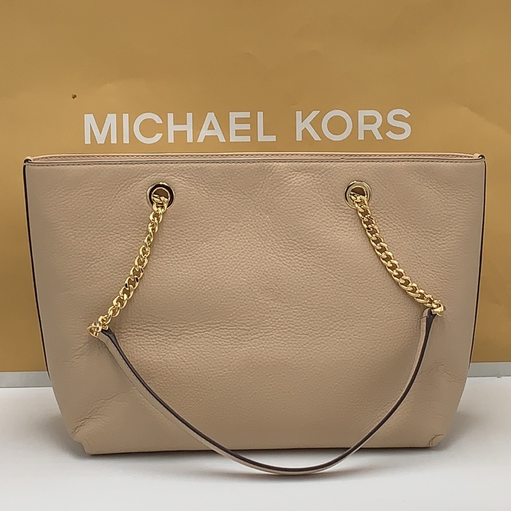 Michael Kors Jet Set Item Medium Front Pocket Shoulder Chain Tote BUFF COLOR - Picture 4 of 13